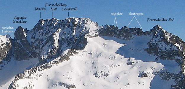 cresta de las Frondellas: Aguja Cadier, Frondella Norte, Pico de la Frondella, Frondella central, Frondiella SW