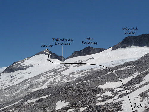 ruta al Pico Aneto desde la Besurta, Pico Coronas, Pico del medio