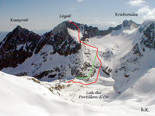 ruta de subida al Pic Lézat desde el Refuge du Portillon d'Oô, Quayrat y Pico Lézat