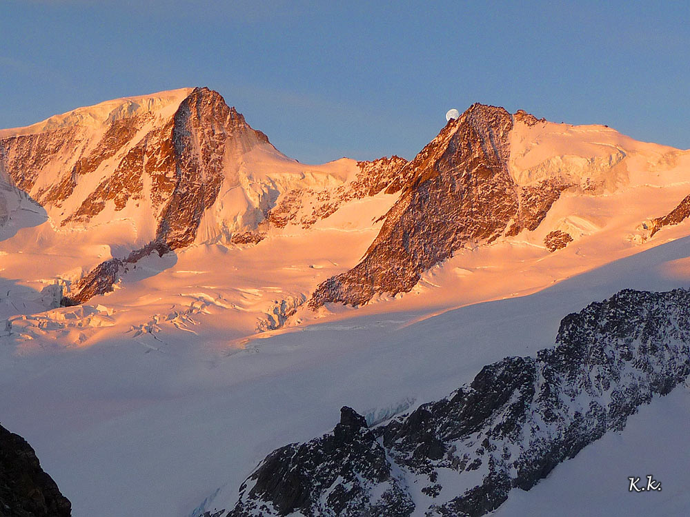 amanecer, puesta de sol, alta montaña glaciar