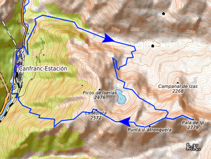 Mapa y track de la Pala de Ip, Pico de la Tronquera y La Moleta
