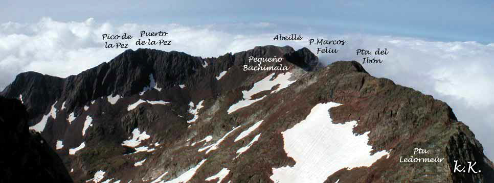 Cresta de Bachimala: Pico de la Pez, Puerto de la Pez, Abeille, Pico Marcos Feliu, Pequeño Bachimale, Punta del Ibon, Pointe Ledormeur