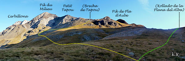 Ruta de Subida al Tapou, subida al Pico Milieu, Cerbillona