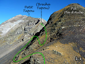 Pico Pla d'Aube, Pequeño Tapou, ruta al Pico de Milieu