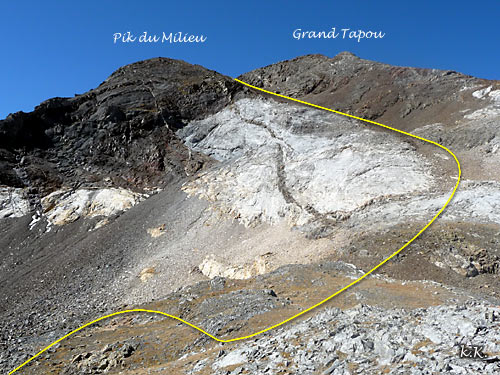 Ascensión al Grand Tapou, ruta de ascensión al Milieu