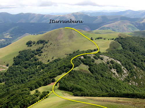 Ruta de camino al Iturrunburu desde el monte Adi