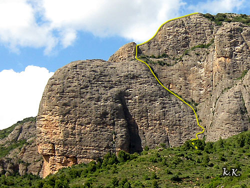 esquema de la escalada de la Vía del 75 (Peña Ruaba)
