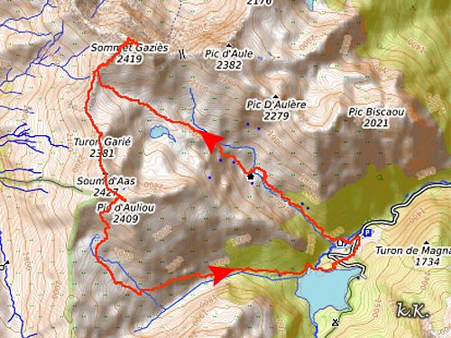 Ascensión al Gazies, Soum d'Aas Ruta al Gazies, Turon Garié, Soum d'As, Pico Auliou